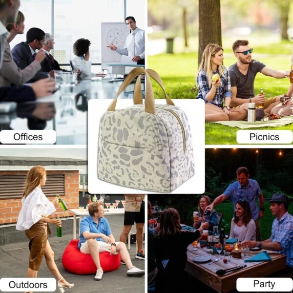 Mziart Lunch Bag Lunch Box for Women Men, Cute Ink Pattern Lunch Tote Bag Aesthetic Insulated Bento Box Meal Prep Containers Reusable Lunch Cooler Bag for Work Office Picnic Beach Travel (Beige) - Image 7