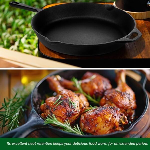 Nonstick Pan, Premium Pre-Seasoned Cast Iron Skillet, Frying Pan for Oven, Stove or Grill, Safe for Indoor & Outdoor – 12.5 Inch - Image 7