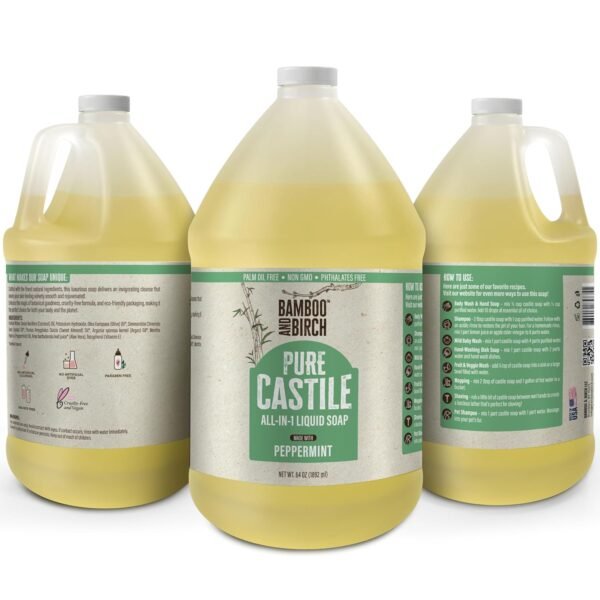 Pure Castile Soap Liquid Organic, Certified Palm Oil Free Natural Soap, Peppermint, 1 Gallon - Image 2