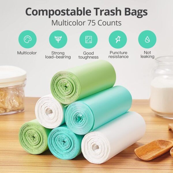 Small Compostable Trash Bags,1.2 Gallon Trash Can Liners,Strong Unscented Compost Bags Small,Small Bathroom Trash Bags for Home Office Car Pet Fit 4.5-5 Liter Trash Can,1-2 Gallon - Image 2