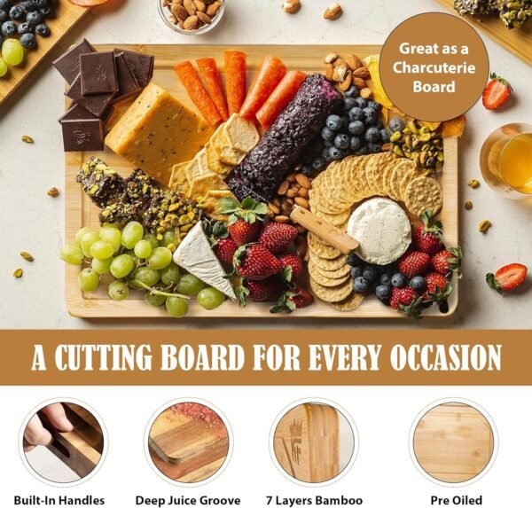 Bamboo Cutting Board Set for Kitchen Meal Prep & Serving, Charcuterie Boards or Chopping Board Set, Kitchen Gift or Kitchen Gadgets - Strong and Thick for Durability - Image 6