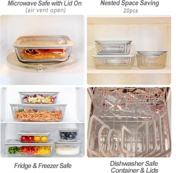 Glass Food Containers with Glass Lid, Microwave Safe Glass Food Storage Container, Large 4 Pack Round Shape, Glass Food Containers with Lids, Glass Meal Prep containers with Leak Proof Lid. - Image 4