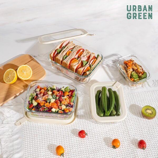 Urban Green Glass Food Storage Containers with Glass Lids, Microwave Safe Glass Food Container Set, Aitight Glass Meal Prep Container Set, LeakProof, 100% Plastic Free, 4 Pack - Image 7