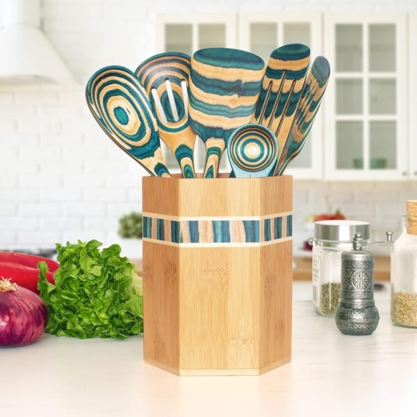 Totally Bamboo Baltique Mykonos Collection Kitchen Utensil Holder, Large Cooking Utensil Crock for Countertop - Image 2