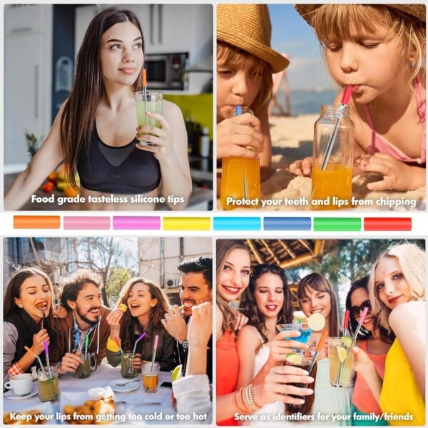 Stainless Steel Straw Replacement Fits for Stanley Adventure Travel Tumbler and Simple Modern 40 oz Tumblers - 8 Reusable Metal Straws with Silicone Tips and 4 Cleaning Brushes (Rainbow) - Image 4