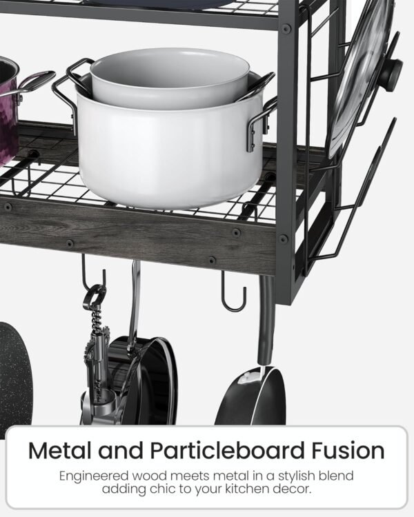 Hanging Pot Rack, Pot Rack Wall Mounted, 2-Tier Kitchen Pot and Lid Organizer, Wall-Mounted Cookware Holder with 12 Hooks, for Kitchen Storage of Pots, Pans, Utensils, Charcoal Black TPR02BC - Image 7