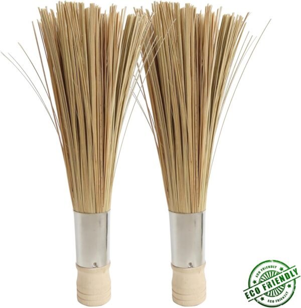 LSZSSJ9.84-inch Natural Bamboo Brush Kitchen Cleaning Brush, Used to Clean Grills, Pans, and stoves, Without damaging The Surface, 2 Bamboo Brushes - Image 4