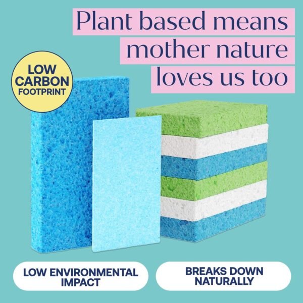 Plant-Based Pop-Up Sponges - Pack of 12 Cellulose Sponges Compressed Sponges - Highly Absorbant, for Cleaning Countertop, Kitchens, Bathrooms, Quick Drying - Assorted Colors - Non Scratch - Image 6