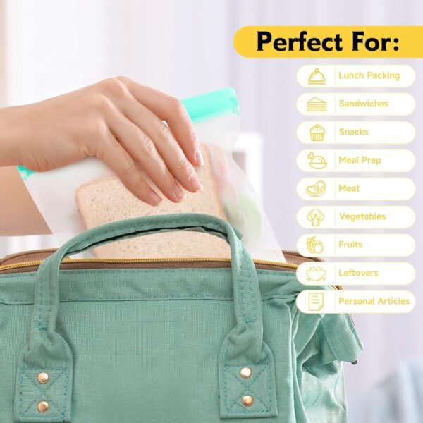 Reusable Food Storage Bags, Freezer Safe Reusable Sandwich Bags Containers, BPA FREE Reusable Snack Bags for Kids Adults, Kitchen Fridge Organization (20 Pack-8 Gallon 6 Sandwich 6 Snack) - Image 4