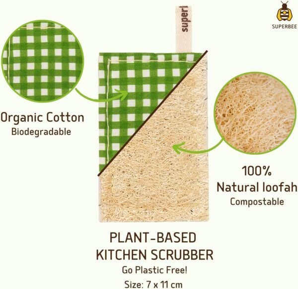 SUPERBEE Natural Kitchen Sponges 10 Pack - Plant-Based Biodegradable Loofah Dish Sponge - Eco-Friendly, Zero-Odor, Cleaning Dirty Dishes, pots, and Pans, Cleaning - Plastic-Free Sponge - Image 2