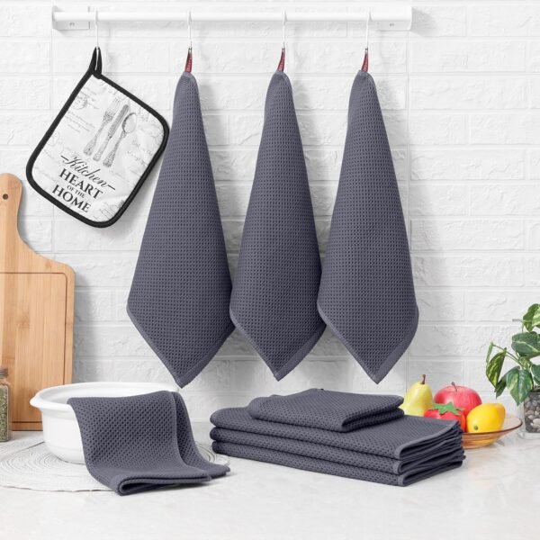 Homaxy 100% Cotton Kitchen Towels and Dishcloths Set, 12 x 12 Inches and 13 x 28 Inches, Set of 8 Bulk Kitchen Towels Set, Ultra Soft Absorbent Dish Towels for Washing Dishes, Dark Grey - Image 7