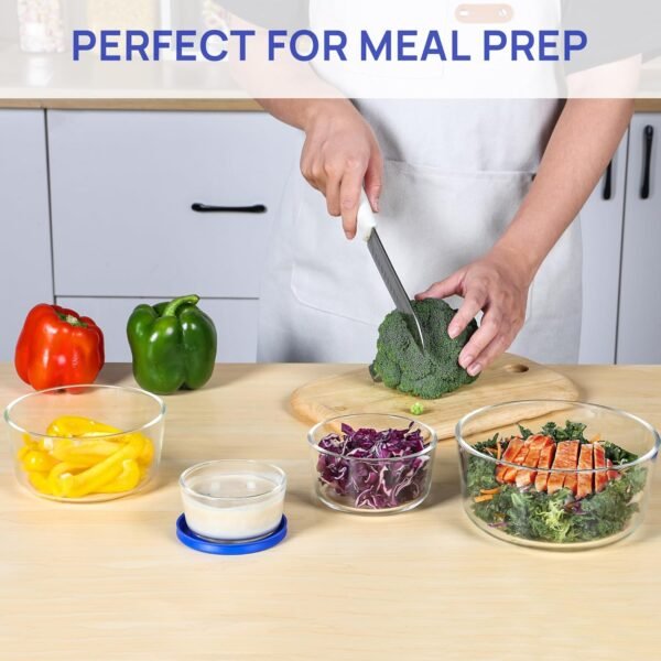 Vtopmart 4Pack Glass Bowls with Lids (1, 2, 4 & 7 Cup), Glass Food Storage Containers, Meal Prep and Leftovers Keeper, Lunch Containers, Microwave, Dishwasher & Freezer Safe - Image 4