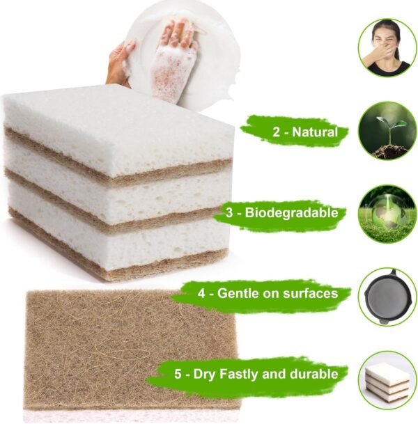 Natural Sponges for Dishes 12 Pack - Keep Soap Biodegradable Kitchen Sponge Compostable Coconut Scrubber - Eco Friendly Cleaning Sponges - Image 2