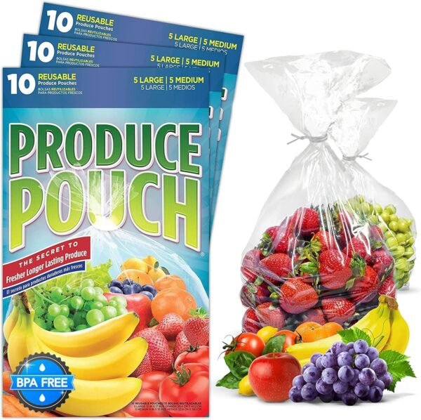 30-Pack (15M, 15L) - Reusable Produce Bags For Refrigerator, Keeps Fruits, Vegetables & Herbs Fresh Longer, Reusable Vegetable Bags with Twist-Ties, Extend Shelf Life