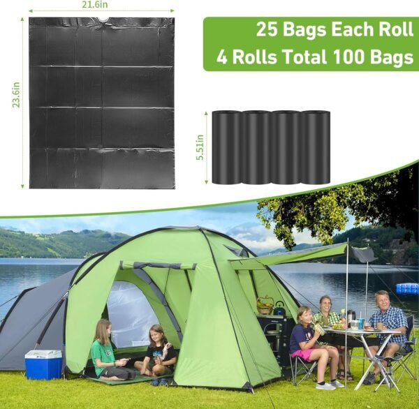 100 PCS Portable Toilet Bags for Camping, Drawstring Biodegradable Porta Potty Bags - 8 Gallon Thickened Waste Bags for 5 Gallon Bucket Toilets, Compostable Bags for Adults (100 Count) - Image 3
