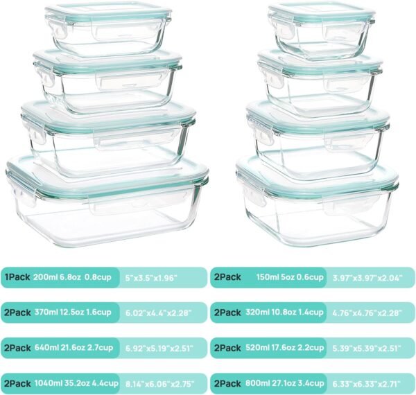Vtopmart 15 Pack Glass Food Storage Containers, Meal Prep Containers, Airtight Glass Bento Boxes with Leak Proof Locking Lids, for Microwave, Oven, Freezer and Dishwasher - Image 2
