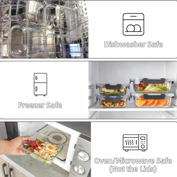YANGNAY 8 Pack Glass Food Storage Containers, Glass Meal Prep Containers with Airtight Lids, Dishwasher/Freezer Safe Glass Containers, 2 sizes - Image 5