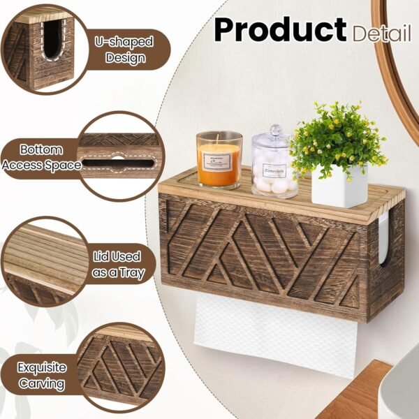 Set of 2 Paper Towel Dispenser Wall Mount, Paper Towel Holder Wall Mounted with Lid, Solid Wood Commercial C-Fold, Z-Fold, Trifold Hand Paper Towel Holder Hand Towel Holder for Bathroom Kitchen Decor - Image 6