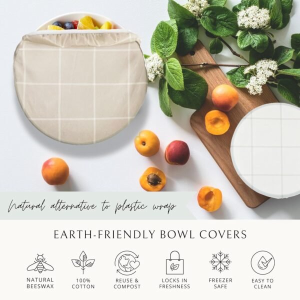 Reusable Bowl Covers for Bread Proofing (2 Lg) - Beeswax Bowl Covers Reusable, Sourdough Bowl Cover, Elastic Cotton Cloth Bowl Covers, Bread Cover for Rising, Bread Bowl Cover, Fabric Bowl Covers - Image 4