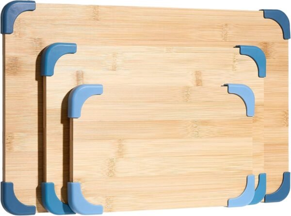 COOK WITH COLOR Non-Slip Cutting Board Set – Kitchen Essentials with Easy Grip Handle for Meat, Veggies, and Fruits, 3 Cutting Boards, Bamboo Non-Slip Light Blue
