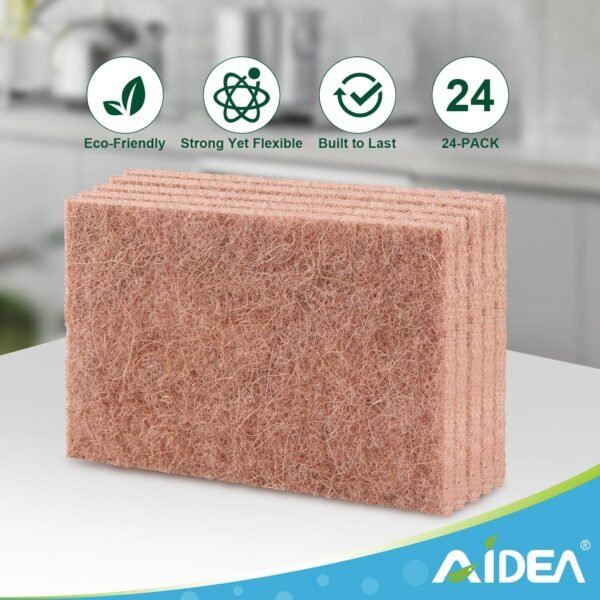 AIDEA Non-Scratch Natural Scouring Pads, Dish Scrubber Pads for Household and Kitchen, Cellulose Multipurpose Scour Pads for Cleaning -Natural Sisal Fibers, 24 Pack, 5.5in*3.5in - Image 6