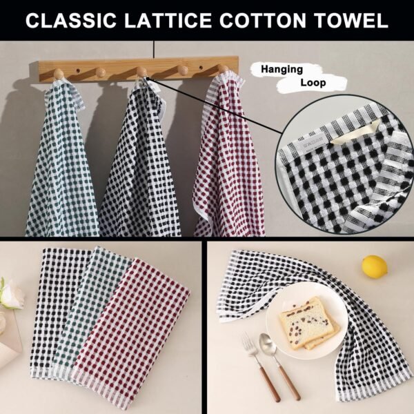 SALAS Dish Towels Cloths Rags Sets for Kitchen Drying Dishes, Cotton Lattice Terry Kitchen Towels, Highly Absorbent Kitchen Rags with Hanging Loop, 16‘’ x 25‘’, 6 Packs - Image 4