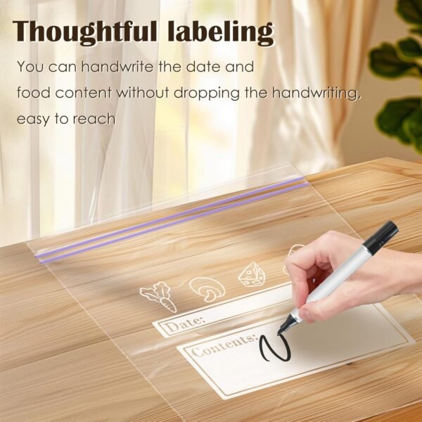 EKIND Food Storage Freezer Bags, Reusable Double Zipper Seal Bags, Food Grade Self-Sealing Plastic Seal Dense Bags for Refrigerator Freezing (15 Pcs, 11 Inch x 10.7 Inch) - Image 3