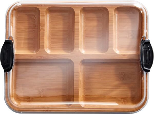 Farberware Build-a-Board Cutting Board with Compartments and Clear Locking Lid for Charcuterie, Snacks, and More-Make it. Take it. Enjoy it, 11x14 Inch, Bamboo - Image 2