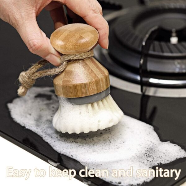 Bamboo Dish Brush Scrub Wooden Brush - Bamboo Dish Brush，Brush for Dishes,Palm Brush Dish Scrubber Suitable for Washing Dishes,Stubborn Stains & Vegetables. - Image 7
