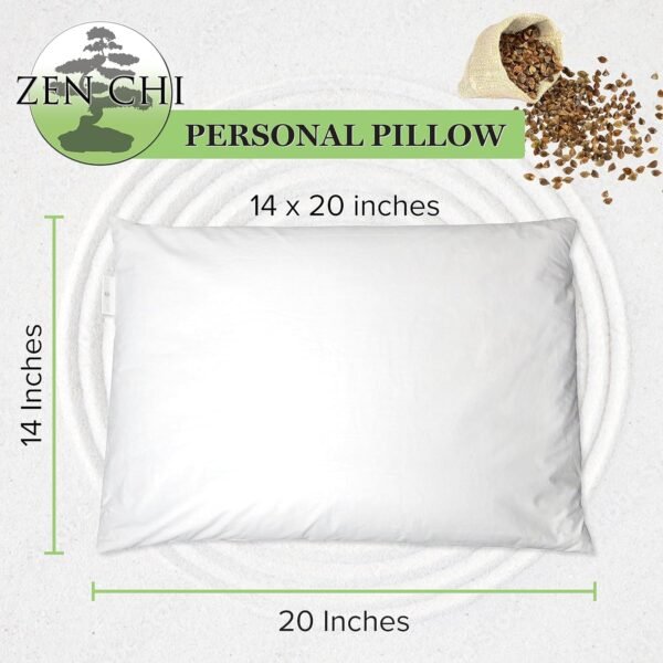 Buckwheat Pillow - Organic Standard Size (14x20) w Natural Cooling Technology- All Cotton Cover w Organic Buckwheat Hulls- Xmas Gift Comfortable Sleep, Naturally Adjusts to Head - Image 2