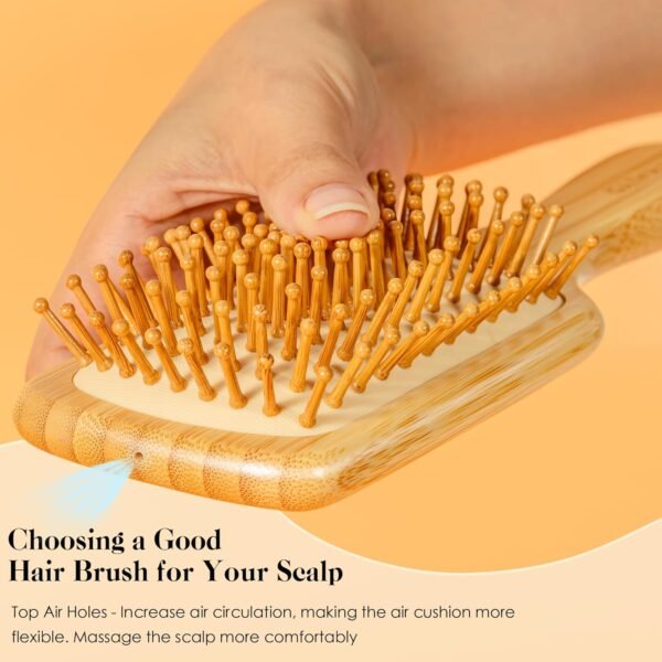 Bamboo Hair Brush for Hair Growth, Natural Bamboo Bristles Detangling Square Wooden Paddle Hairbrush for Massaging Scalp, for Women Men and Kids, for All Hair Types, with Ergonomic Handle - Image 2