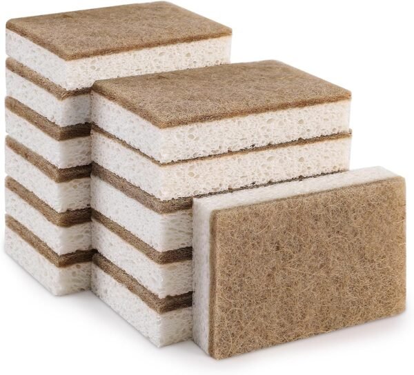 Natural Sponges for Dishes 12 Pack - Keep Soap Biodegradable Kitchen Sponge Compostable Coconut Scrubber - Eco Friendly Cleaning Sponges - Image 7