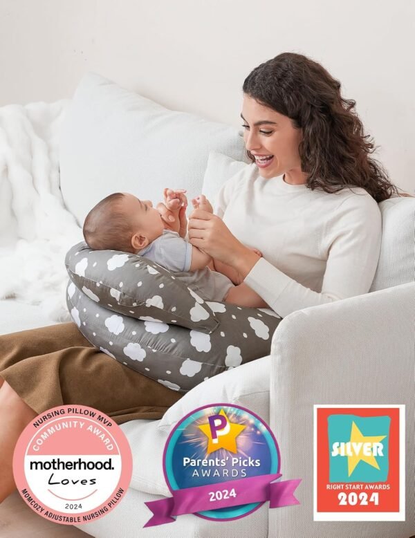 Momcozy Nursing Pillow for Breastfeeding, Original Plus Size Breastfeeding Pillows for More Support for Mom and Baby, with Adjustable Waist Strap and Removable Cotton Cover, Grey - Image 6