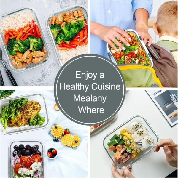 VERONES 10 Pack 22 OZ Glass Meal Prep Containers, Airtight Glass Lunch Containers Set, Glass Food Storage Containers with Lids,Exclusive of BPA, for Microwave, Oven, Freezer & Dishwasher Friendly,Grey - Image 6