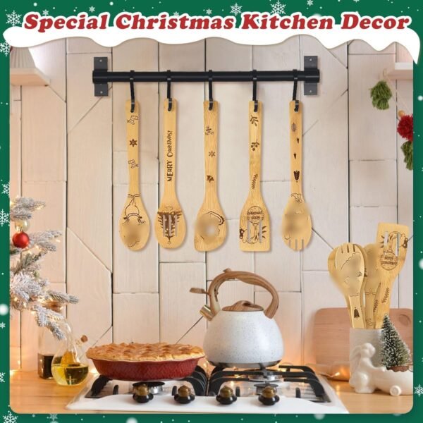 Christmas gifts for women men - Bamboo wooden spoons for cooking utensil set with apron - special gifts for chef mom dad mother father grandmother - Image 4