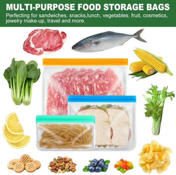 Gallon Freezer Bags, Reusable Ziplock Bags Silicone Bags Reusable Food Storage Bags, Large Zip Lock Bags Gallon, Lunch Home Fridge Kitchen Organization Storage Meal Prep Freezer Containers Sets - Image 7