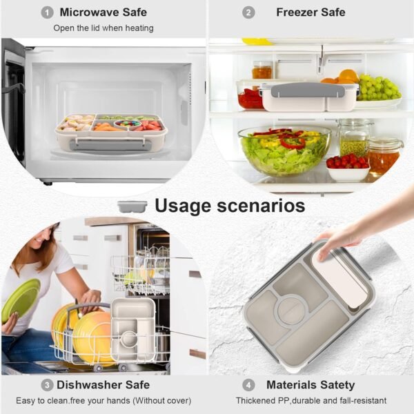 Bento box adult lunch box,lunch box kids,lunch containers for Adults/Kids/Toddler,5 Compartments bento Lunch box for kids with Sauce Vontainers,Microwave & Dishwasher & Freezer Safe(White) - Image 6