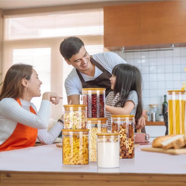 Vtopmart Glass Food Storage Jars, 7 Pack Food Containers with Airtight Bamboo Wooden Lids for Pasta, Cookies, Nuts, Coffee Beans, Cereal, Glass Canisters for Kitchen, Pantry Organization, BPA Free - Image 7