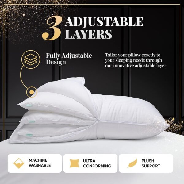 EverSnug Adjustable Layer Pillows for Sleeping - Set of 2, Cooling, Luxury Pillows for Back, Stomach or Side Sleepers (Queen (Pack of 2)) - Image 2