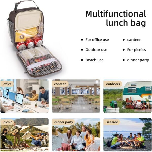 Lunch box Lunch bag for men women Lunchbox Lunch bags Insulated Lunch bag Lunch box cooler (Brown) - Image 7