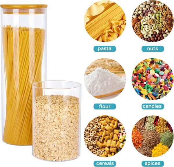 Vtopmart Glass Food Storage Jars, 7 Pack Food Containers with Airtight Bamboo Wooden Lids for Pasta, Cookies, Nuts, Coffee Beans, Cereal, Glass Canisters for Kitchen, Pantry Organization, BPA Free - Image 2