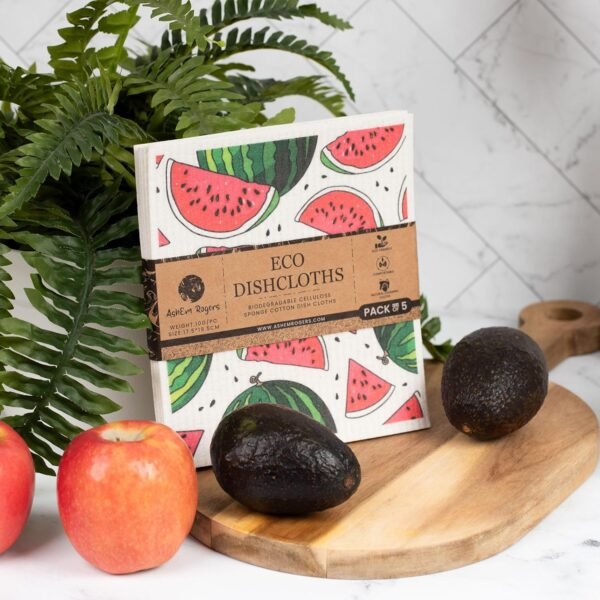 5 Pack Natural Highly Absorbent Eco Friendly Sustainable Biodegradable Swedish Dishcloth Sponge Reusable Paper Towels. Assorted Fruit Designs are NOT Edible! - Image 6