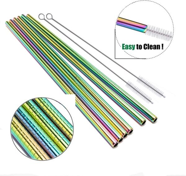 Stainless Steel Straws Iridescence Colors, Fits 30 oz Tumbler, Extra Long Reusable Ecofriendly (30oz, Straight) - Image 3