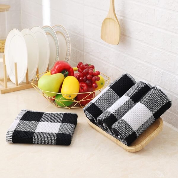 Homaxy 100% Cotton Waffle Weave Check Plaid Kitchen Towels, 13 x 28 Inches, Super Soft and Absorbent Dish Towels for Drying Dishes, 4-Pack, White & Black - Image 5