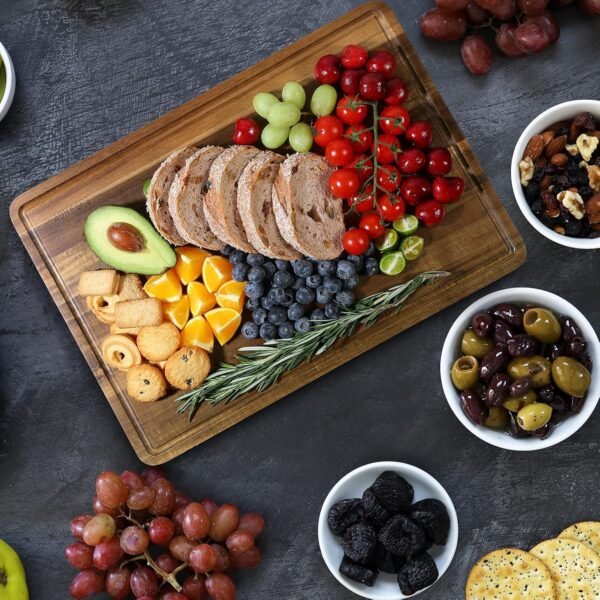 Wood Cutting Boards Set of 3 for Kitchen, Thick Chopping Board, Large Wooden Cutting Board Set with Deep Juice Groove and Handles, Wooden trays for meat, fruit and cheese (17x12, 12x10, 12x7 inch) - Image 7