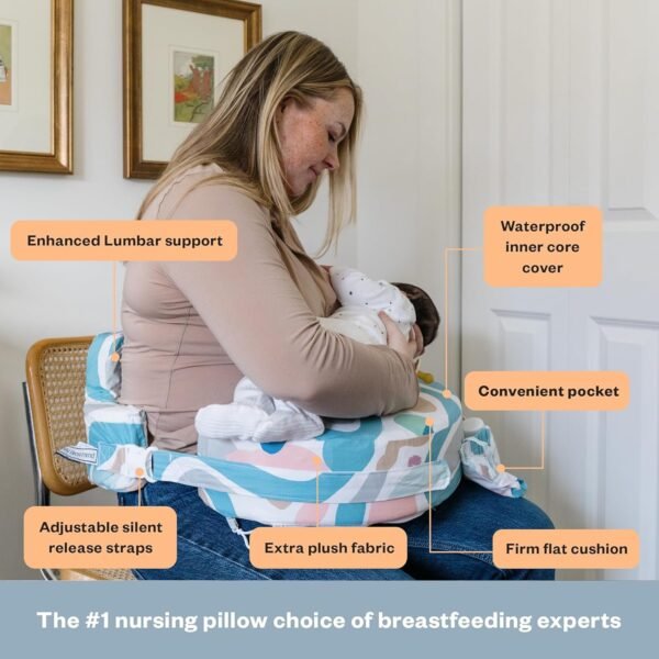 My Brest Friend Organic Cotton Super Deluxe Nursing Pillow - Enhanced Comfort & Ergonomic Breastfeeding Pillow - Ultimate Support For Mom & Baby - Adjustable with Handy Side Pocket, Modern Art - Image 2