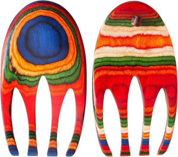 Baltique Marrakesh Collection Salad Hands Serving Utensil Set, Colorful Wooden Salad Servers - Image 6