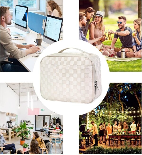 Mziart PU Leather Lunch Bag Lunch Box for Women Men, Reusable Lunch Tote Bags Meal Prep Containers Portable Leakproof Insulated Cooler Bag Food Handbags for Work Office Picnic Beach Travel (White) - Image 8