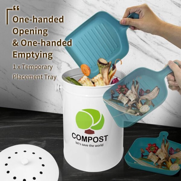 Compost Bin Kitchen Countertop, 1.7 Gallon Indoor Compost Pail, Odorless Food Waste Bin Compost Bucket with Charcoal Filter & Trash Bags & Waste Tray & Brush - Image 9