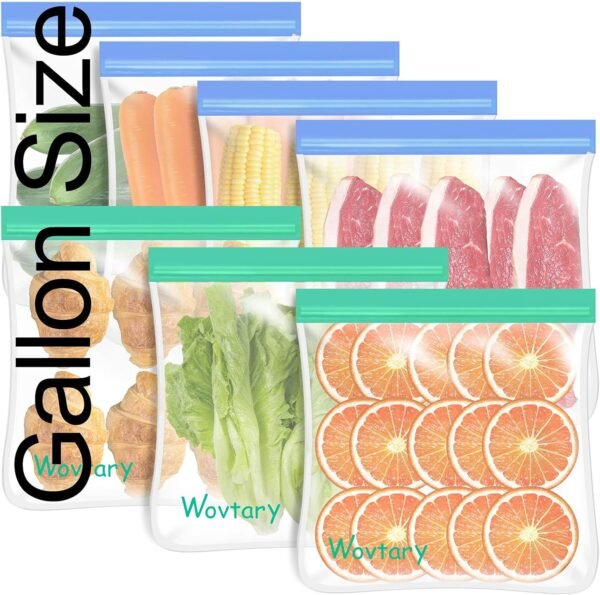 Dishwasher Safe Reusable Gallon Freezer Bags-7 Pack,Reusable Silicone Storage Bags BPA Free, Extra Thick Leakproof & Plastic Free Bags For Meat Fruit Vegetables